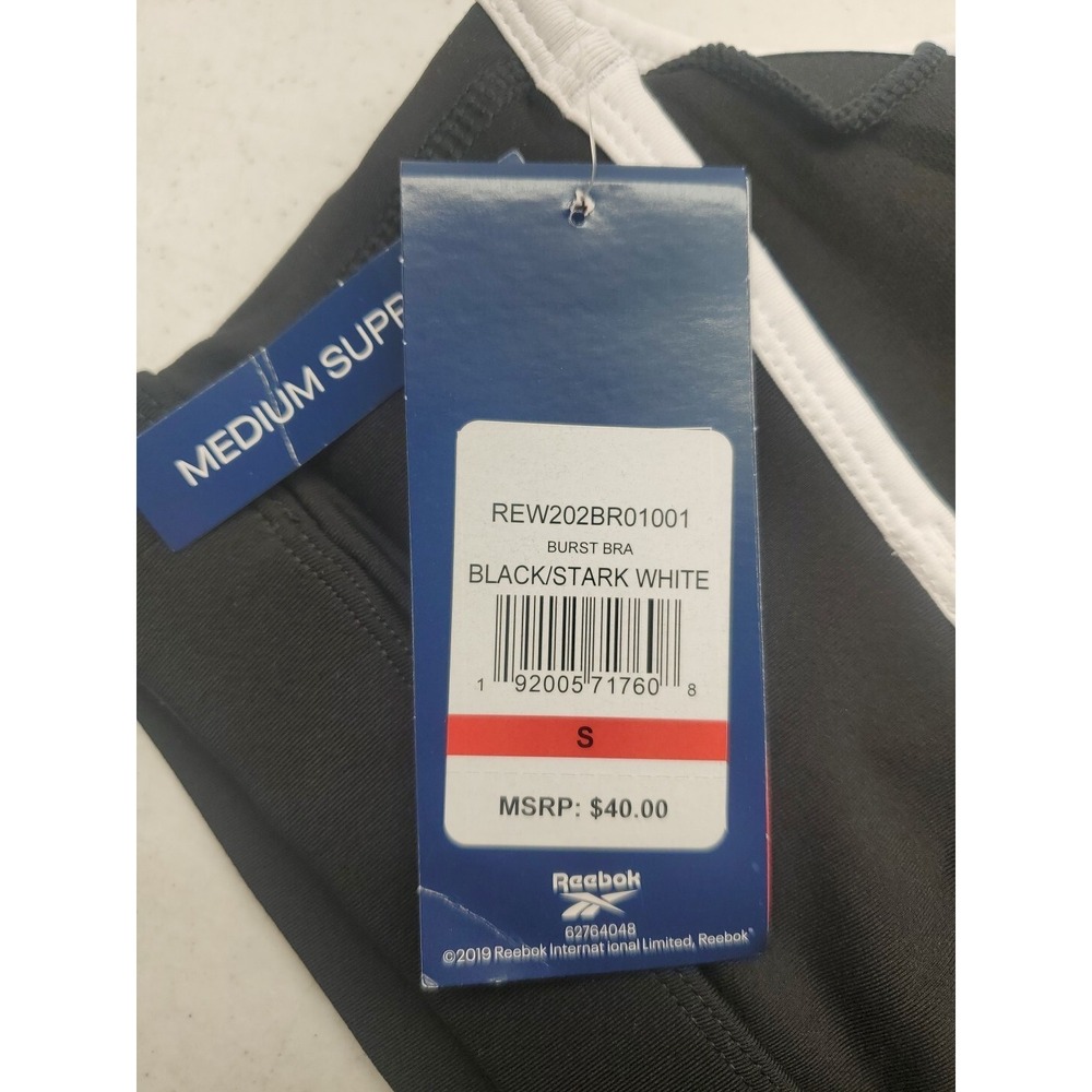 Reebok Burst Racerback Sports Bra Wireless Black/White Women's Size Small NEW! - Picture 4 of 7